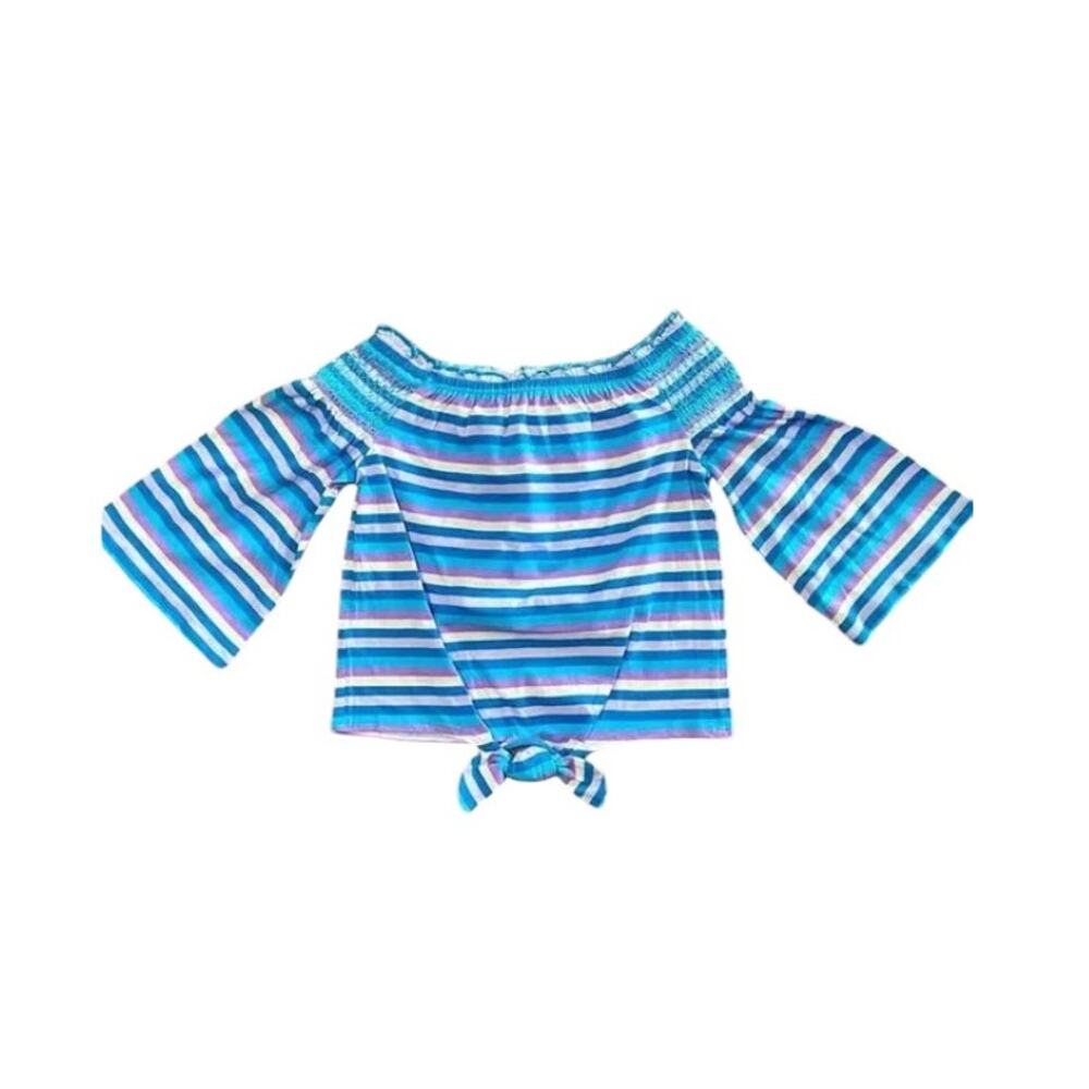 Cloud Chaser Girl's Peasant Top Blue Purple Stripe Bell Sleeve Size Medium NWT